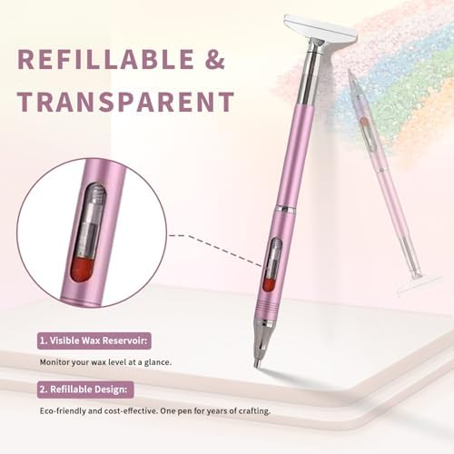 Diamond Art Painting Pen, Automatic Refillable Wax Rhinestone Picker with Metal Scraper Head, Dual-Ended DIY Embroidery Accessories for Diamond Art, Nail Art & Crafts