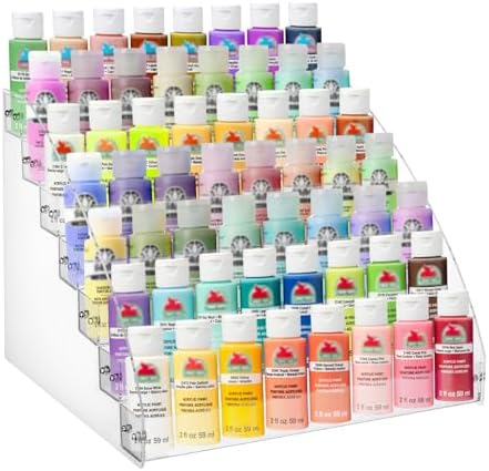 7 Tiers Clear Acrylic Paint Organizer with Brush Holder,paint Organizers Set Miniature Paints Holders, 7 Layers Paints Storage Rack, Craft Paint Rack