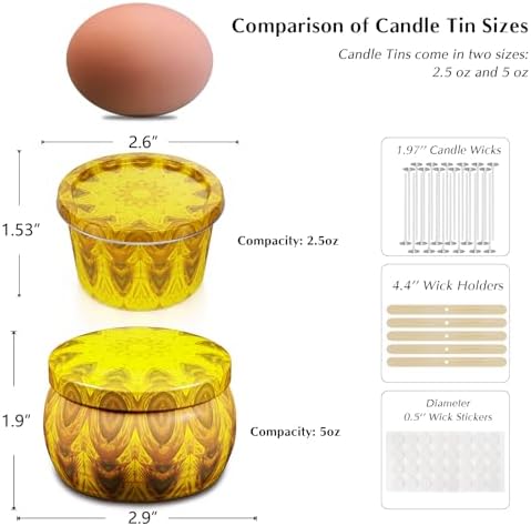 Happyhube Empty Candle Tins for Making Candles, 24 Pack 5 oz Metal Containers, Travel-Friendly Rust-Proof Tins with Lids (Yellow & More)