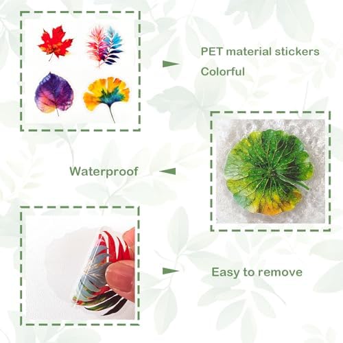Ychsring Colorful Plant Leaf Stickers - 50 Pcs Clear PET Nature Botanical Fall Leaves Stickers for Scrapbook, Journal, Collage - Transparent Waterproof for Resin, Craft & Scrapbook Supplies