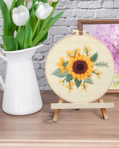 ERKOON Punch Needle Kit Beginners Adults, DIY Easy Flower Embroidery Set for Starter Art Craft, Needling Punching Project with Patterns, Tools, Yarns, Hoop, Instruction (Yellow Flowers)