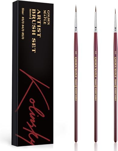 Kolinsky Sable Miniature Paint Brushes - Golden Maple Professional Ultra Fine Point Brush for Miniature, Model Painting & Watercolor Details - Size 3/0 4/0 5/0