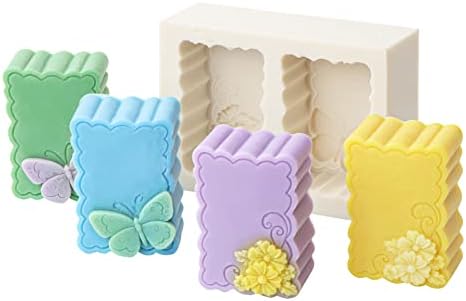 Playing Mold 2 Cavity Butterfly and Flowers Soap Silicone Mold for DIY Handmade Soap, Cake, Fondant, Chocolate, Plaster Clay, Ornament, Candle Making