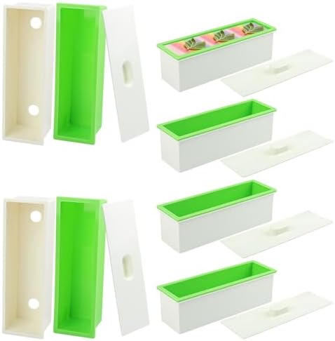 Set of 6, 42 oz Green Soap mollds, Soap Loaf Box Kit, Soap Bar Box for DIY Supplies for Soap Making(6 Plastic Boxes & 6 Silicone Boxes and 6 Lids)