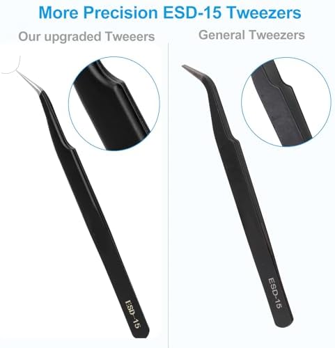 YHYZ 6pcs Precision Tweezers Set, Premium Anti-Static Stainless Steel ESD Tweezers Set Kit for Electronics, Sodlering，Jewelry, Craft, Laboratory Work, DIY