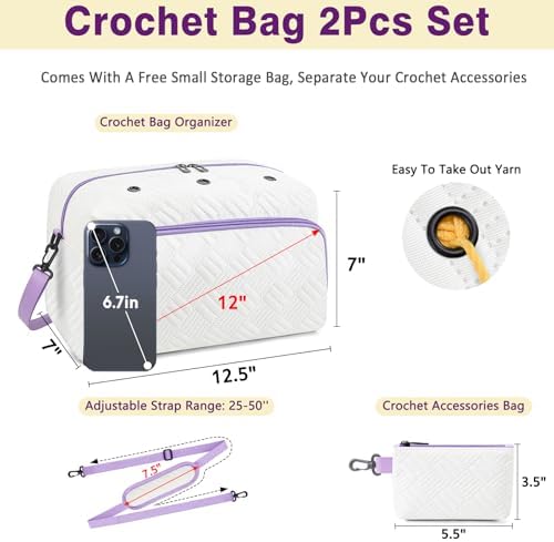 IBFUN Crochet Yarn Knitting Bag Organizer for Knit Accessories Hooks