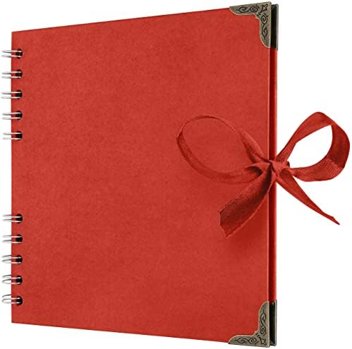 Bstorify Square Scrapbook Photo Albums 7 x 7 Inch Red Thick Paper, Hardcover, Metal Corners, Ribbon Closure - Ideal for Your Scrapbooking Albums, Art & Craft Projects | Hardcover with Thick 200 GSM Kraft Paper, Ideal for Your Scrapbooking Albums, Art &...