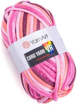 YarnArt Cord Rainbow Yarn - Cotton Polyester Crocheting and Knitting Yarn - Home Decoration Yarn for Baskets, Doormats, Rugs, Supla, Cushions, Blankets, Bags,Super Bulky #6, (1 Skein) (911)
