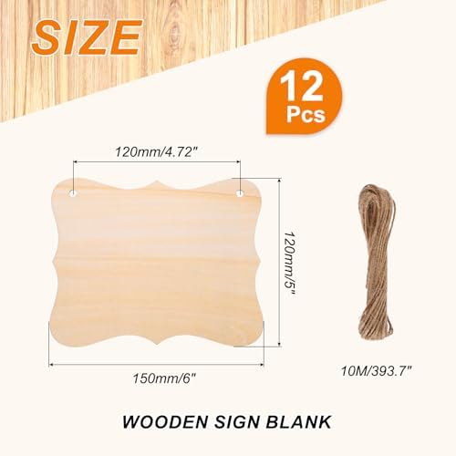 MECCANIXITY Unfinished Hanging Wood Sign Blank with Ropes 6"x5" Unfinished Wood Crafts Boards Wooden Plaques for Crafts DIY Painting Burning Carving Door Wall Decoration, Style 8, Pack of 12