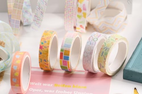 Cute Pattern Washi Tape Set 5 Rolls Glitter Cover Decorative Wide Kawaii Masking Tapes for Arts, DIY Crafts, Journals, Planners, Scrapbook, Wrapping (4 Color Lines)