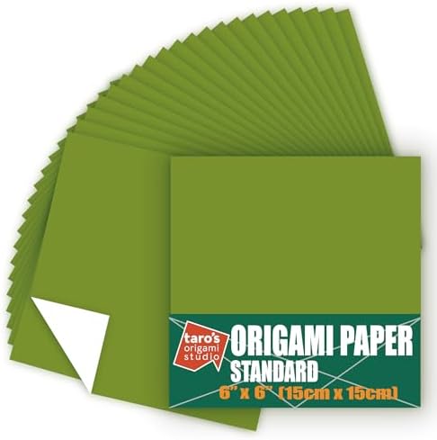 [Taro's Origami Studio] Standard 6 Inch One Sided Single Color (Green) 50 Sheets (All Same Color) Square Easy Fold Premium Japanese Paper for Beginner (Made in Japan)