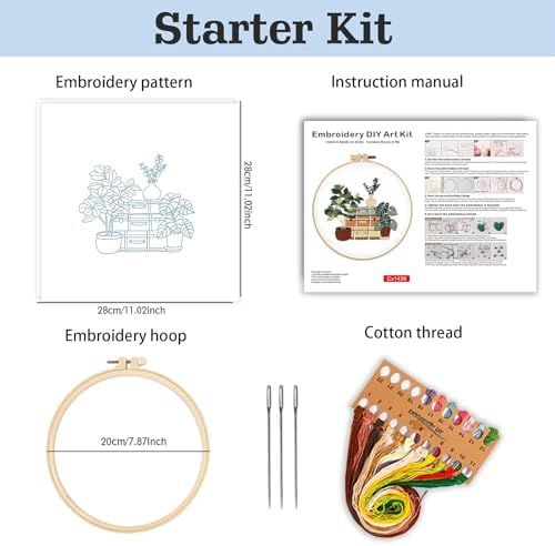spicssa Embroidery Kit for Beginners, Hand Needlepoint Kits for Adults with Pre-Stamped Patterns, 7.8-Inch Hoop, Threads & Needles, Step by Step Instructions