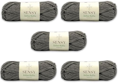 S Sensy Softee Raffia - Polyester Raffia Yarn 5 Skeins Gray 109 Yards 4 oz