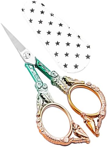 Small Embroidery Scissors with Cover -Cute and Comfortable handles Sturdy Sharp Tips for Precise Cutting, Perfect Size Keeping in Your Sewing Craft Supplies Kit (green gold)