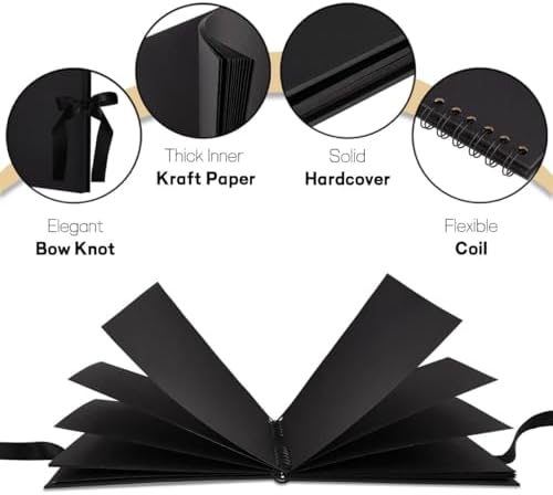 Mauproy 8 x 8 Inch Small Black Scrapbook Album, 40 Pages | Photo Album with Black Pages, Kraft Paper Hardcover Memory Book with DIY Accessories Kit for Birthday, Wedding, Travel