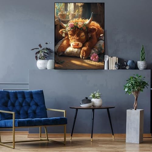 Diamond Art Kits for Adults,Highland Cow Diamond Painting Kits for Beginner