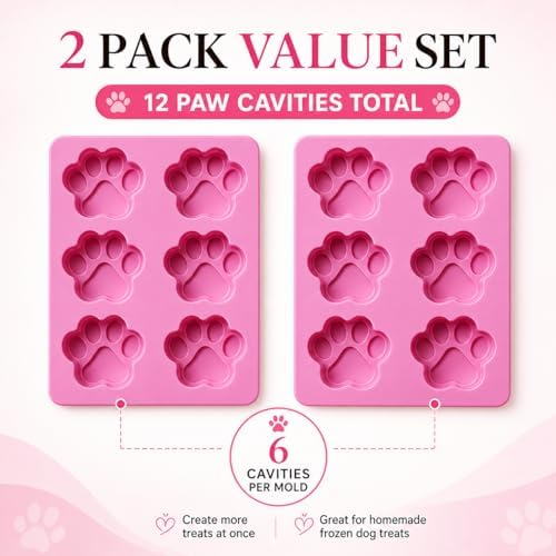 Set of Two Dog Paw Print Silicone Mold for Homemade Dog Treats for Baking Chocolate Candy, Oven Microwave Freezer Safe (Paw Print)