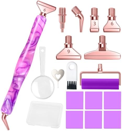 Diamond Art Pens Diamond Art Tools Painting Pen with Screw Metal Tips Multi-placer Tool Accessories for Adults Gem Rhinestone Picker Stylus Pink Purple