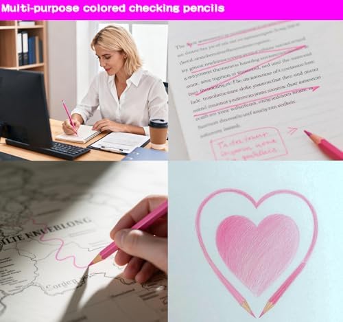 Adhere 25pcs Checking Pencils Erasable colored Pencils Pre-Sharpened #2 HB,for Checking Tests Grading,Map Coloring, editing Office Favors,including a Free sharpener. (Pink)