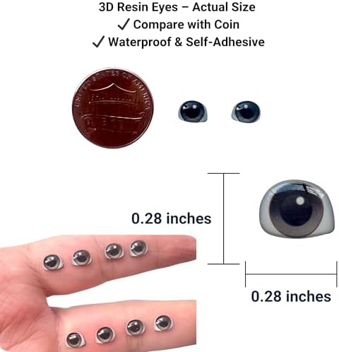 3D Resin Doll Eyes – 7mm Self-Adhesive Craft Eyes (24 pcs / 12 Pairs) – Realistic Cabochon Eyes for Amigurumi, Dolls, Polymer Clay, Cold Porcelain, Felt & DIY Crafts (Gray)