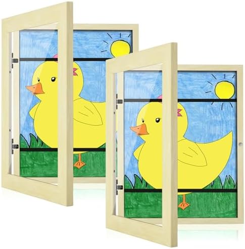 [2-Pack] Kids Art Frames, 8.5x11 Front Opening Kids Artwork Frames Changeable, Apricot Cream Artwork Display Storage Frame for Wall, Holds 50 Pcs, for 3D Picture, Crafts, Children Drawing, Hanging