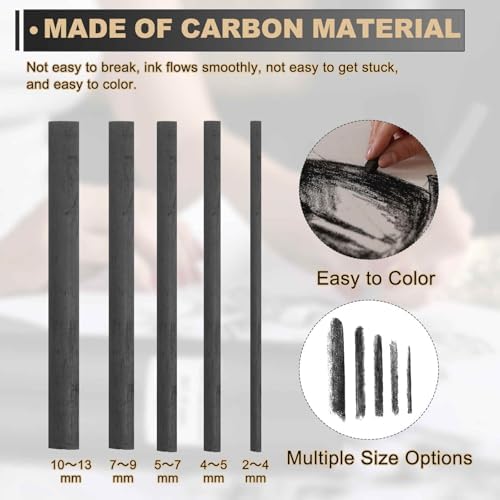 MECCANIXITY Willow Charcoal Sticks, 7-9 x 135mm Willow Charcoal Pencils Soft Sketch Vine Art Supplies Set for Drawing Sketching Shading Painting Artists Beginners (Black, Pack of 6)