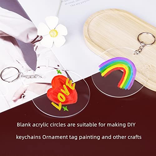 Round Acrylic Keychain Blanks 2 Inch Circle Blanks with Hole | 100 Pcs Clear Acrylic Discs, For Keychains Ornament, Painting and Vinyl Crafts Projects