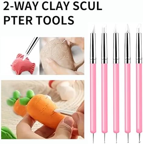 10 Pcs Silicone Clay Sculpting Tools Set, Double-Ended Dotting Tools & Silicone Brushes for Polymer Clay, Air Dry Clay, Pottery & DIY Crafting-Pink