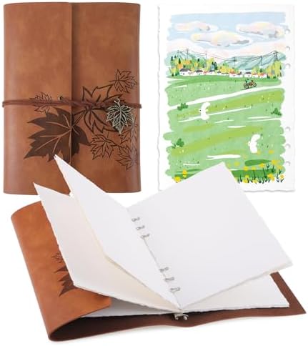 Watercolor Journal, 24 Sheets, 5.5 x 8.1 in, Khaki Leather Cover