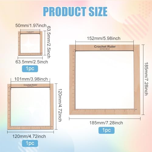 BENECREAT 3 Styles Crochet Ruler Square Ruler Knitting 2" 4" 6" Guide Knitting Tool Sewing Measure Tailor Ruler for Measuring Crochet Accessories