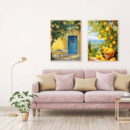 Clendo 4 Packs Summer Scene Paint by Numbers Kits for Adults, DIY Lemon Tree Adult Paint by Number Kits on Canvas, Digital Oil Number Painting for Home Decor (12x16 Inch)