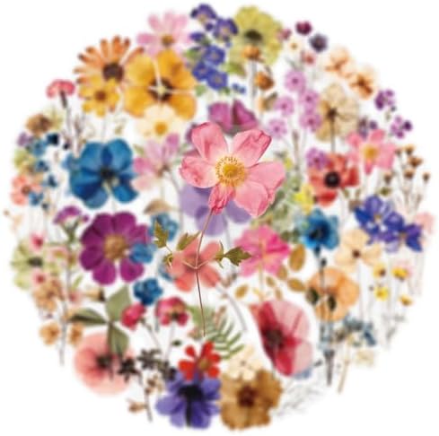 50PCS Transparent Flora Scrapbook Stickers, Vintage Aesthetic Flowers Sticker for Scrapbooks Travel Journal, Vinyl Waterproof for Water Bottles Laptop Phone Scrapbook Supplies DIY Crafts (Flower-B)