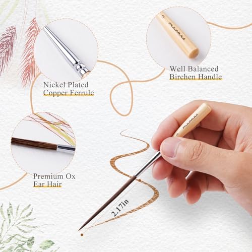 Fuumuui Long Liner Brushes - Artist Grade 3pcs Ox Ear Hair Detail Paint Brushes for Filling Corners, Marking, Outlining, Creating Edge Borders - Watercolor Acrylic Oil