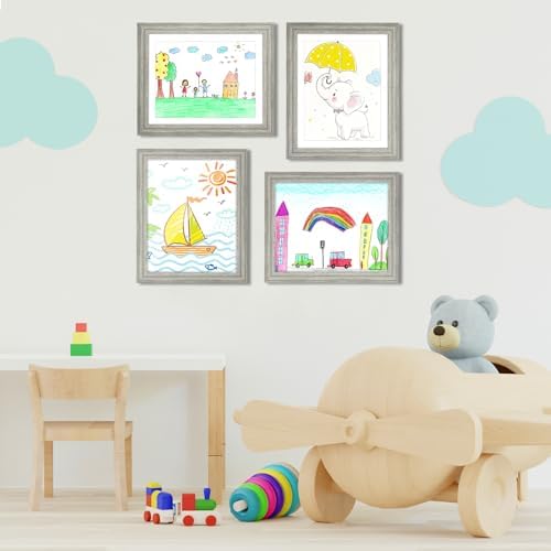[2 Pack] Kids Art Frames, 10x12.5 Front Opening Kids Artwork Frames Changeable, Grey Wood Grain Artwork Display Storage Frame for Wall, Holds 50 Pcs, for 3D Picture, Crafts, Children Drawing, Hanging