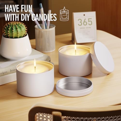 Empty Candle Tins 8 oz 24 pcs Containers for Candle Making with Lid (White-8oz)