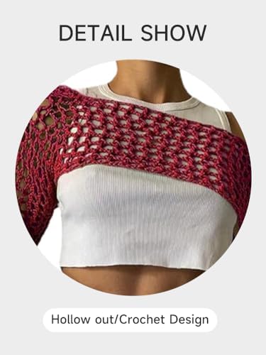 KEOMUD Women Crochet Tops Y2K Hollow Knit Bolero Shrug