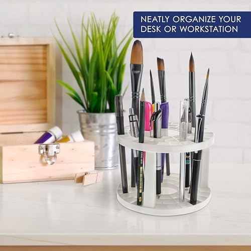 U.S. Art Supply Plastic Artist Round 50 Hole Paint Brush Holder & Organizer