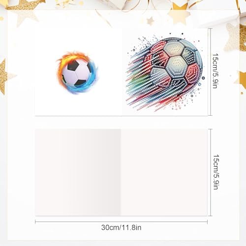 Tontut 6pcs Diamond Art Painting Kit Greeting Card, Football 5D DIY Diamond Handmade Holiday Sparkling Greeting Card with Envelope, Holiday Gift Congratulation