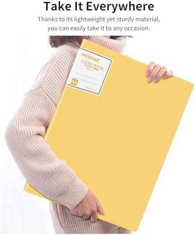 A3 Diamond Painting Storage Book, 60 Views Art Portfolio Presentations Folder with 30 Pages Protectors, 17.3x12.8in Yellow