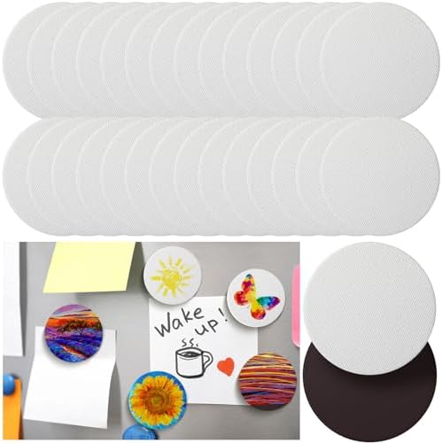 Engrowtic 25 Pcs Mini Magnetic Painting Canvas Panel Mini Canvas Boards for Painting Tile Art for Fridge Locker Art Crafts DIY(Round,4in)