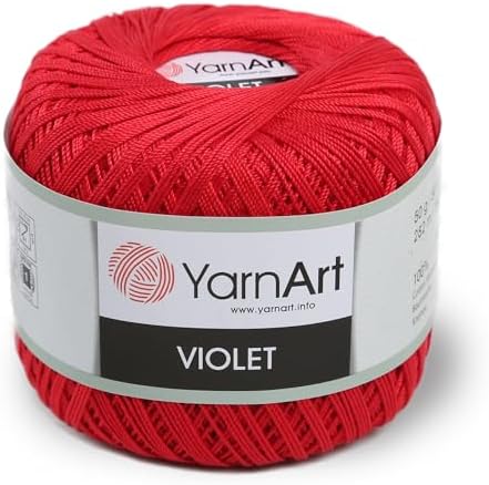 Yarn Art 1 Skein Violet,100 Percentage Mercerized Cotton Yarn Threads Crochet Lace Hand Knitting Yarn Embroidery Arts Crafts Red 6328