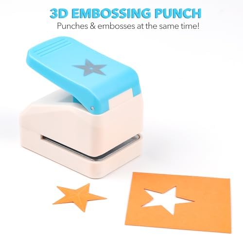Star Hole Punch, 1.4 inch Star Paper Punch, 3D Embossing Lucky Stars Paper Cutter Puncher Lever Craft Punches Score Tools for Scrapbooking Crafting Journaling Craft DIY Card Making Arts Supplies