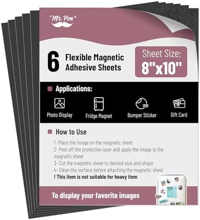 Mr. Pen- Adhesive Magnetic Sheets, 8" x 10", 6 Pack, Cuttable Magnets Flexible Magnet Sheets with Adhesive for Crafts Photos, Classroom Decorations, Easy Peel and Stickers for Planning
