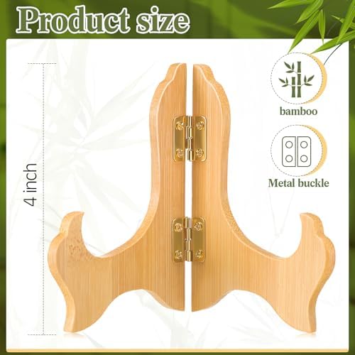 Tatuo 4 Packs Wooden Display Stand Plate Holder Easels, wood, 4 Inch
