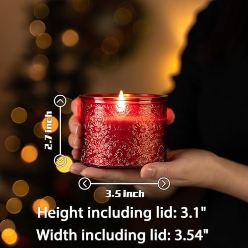 10 oz Red Mandala Glass Candle Jars with Bamboo Lids, 9 Pack