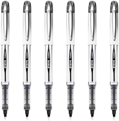 EYEYE 0.7mm Rollerball Pens Fine Point, 6 Pack of Pen Black Roller Ball Medium Point Quick Dry, Liquid Ink Pen Fine Point Smooth Writing Pens for Journaling, Note Taking, Office, School Supplies