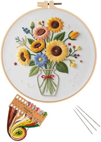 BoAn Sunflower Embroidery Kit for Beginners, DIY Cross Stitch Kit with Hoop