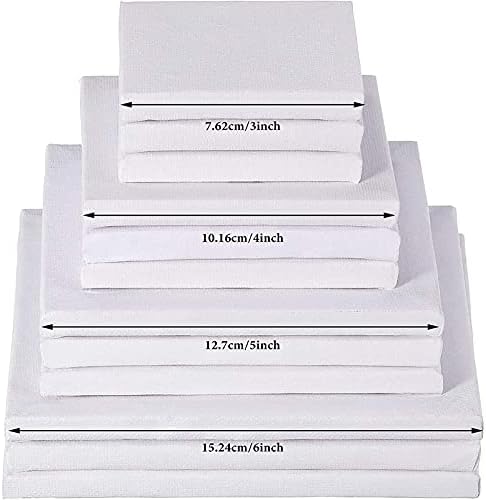 12 Pcs Mini Stretched Canvas for Painting, 3/4/5/6 Inch Blank Profile Square Painting Canvas Small Professional Paint Canva for Kids and Art Supplies for Acrylics, Oils
