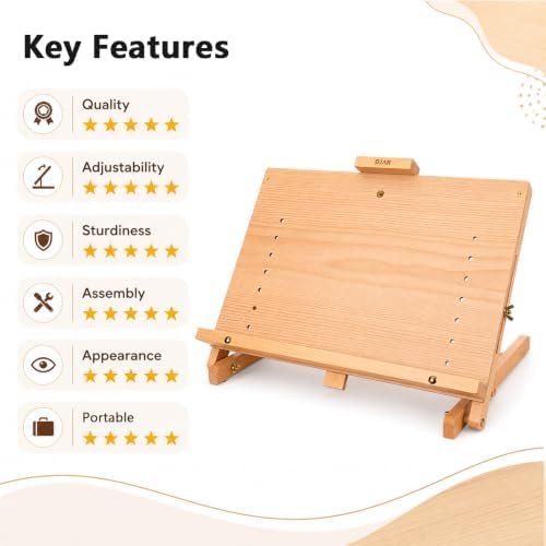 DJAR Tabletop Easel Stand for Painting, Solid Beech Wood, Natural | Adjustable Drawing Sketching Board for Adults, Hold Canvas up to 23", Portable Desktop Art Stand for Students and Beginners