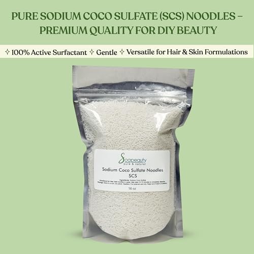 Soapeauty Sodium Coco Sulfate (SCS) Noodles | Coconut Oil Surfactant for Shampoo Bars, Soap Making, Body Wash, Cleansers & DIY Skin Care | 16 oz